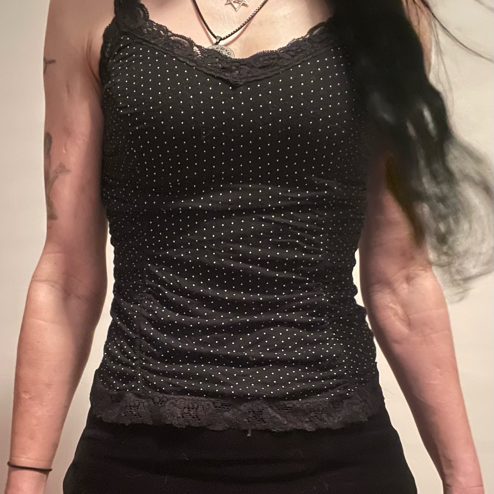 Lace strapped tank with mini polkadots
